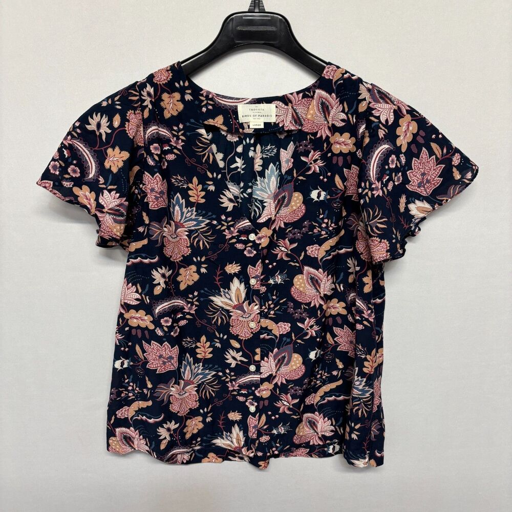 Birds of Paradis by Trovata Women Blouse Top Shirt Size Large Floral D134 -16